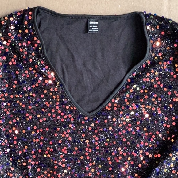 Sequin Shine Multicolor Fabric Long Sleeved Blouse New Sparkly Party Large - Picture 7 of 7